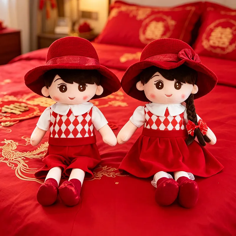 Our Happiness Wedding Plush Dolls – Couple Set Bed Display Stuffed Animals, Newlywed Room Decor & Romantic Gift for Couples